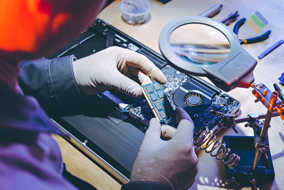 Kỹ thuật viên đang thay vỏ laptop tại Cửa hàng thay vỏ laptop Bình Thạnh Dolozi Store