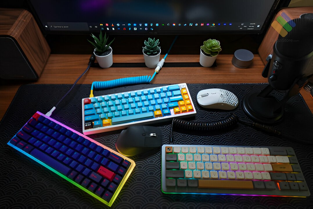 Kỹ thuật viên Dolozi Store đang kiểm tra bàn phím cơ bị lỗi tại Cửa hàng sửa bàn phím cơ Quận 2