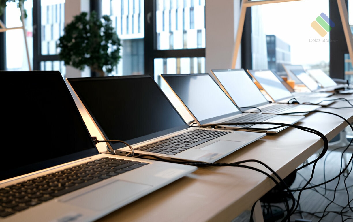 Kỹ thuật viên Dolozi Store đang sửa chữa máy tính cho khách hàng tại Cửa hàng thu mua laptop Bình Thạnh