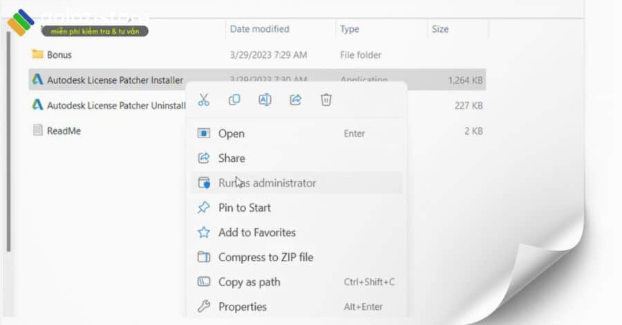 Chạy file Autodesk license Patcher Installer trong file vừa giải nén