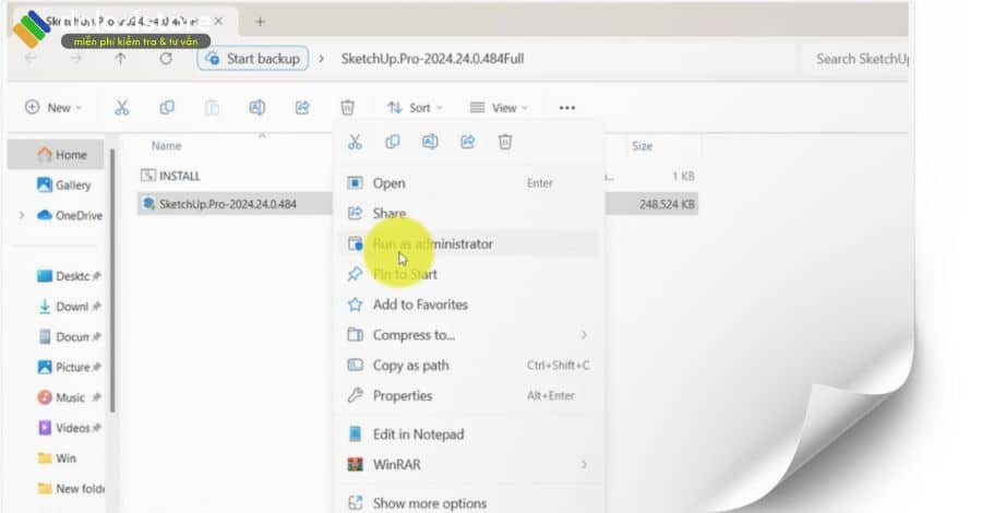 Chạy file Setup Sketchup 2024 dưới quyền quản trị viên