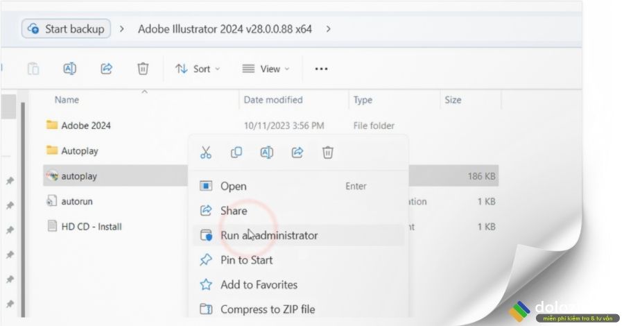 Chạy file setup Illustrator 2024 dưới quyền admin