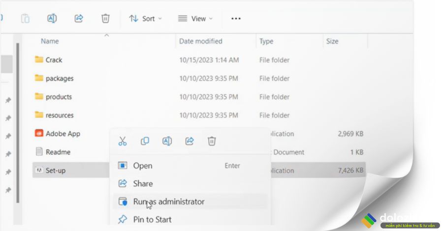 Chạy file setup Lightroom 2024 dưới quyền admin