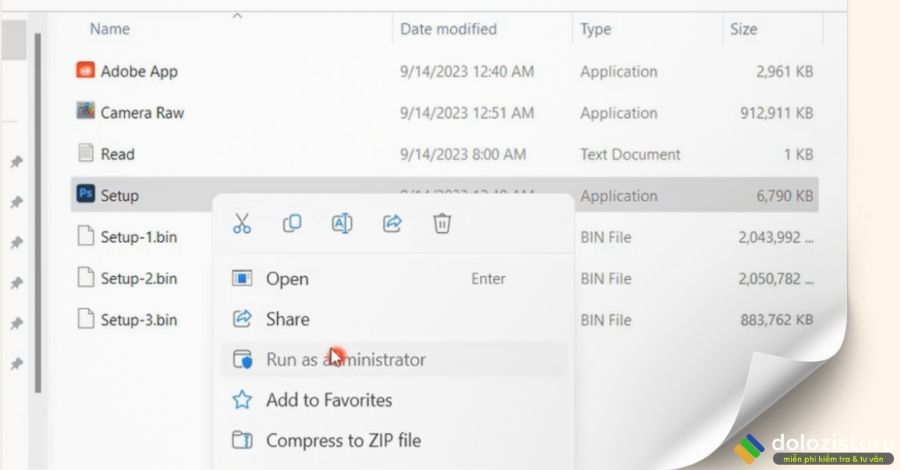 Chạy file setup Photoshop 2024 dưới quyền admin