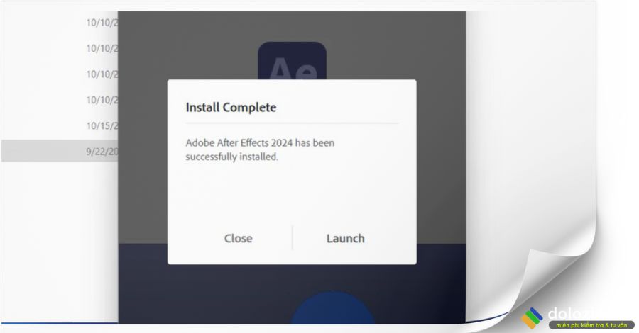 Chọn Close để hoàn tất Setup After Effects 2024