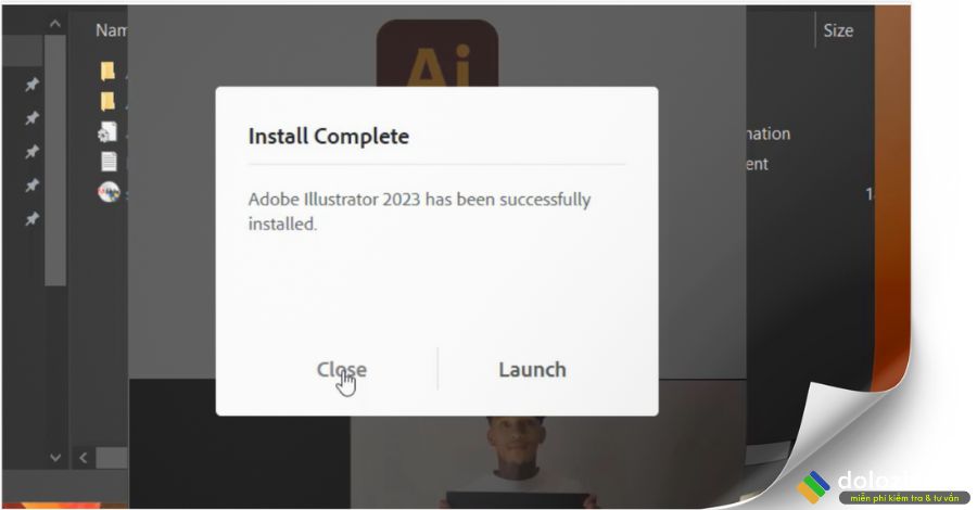Chọn Close để hoàn tất Setup Illustrator 2023
