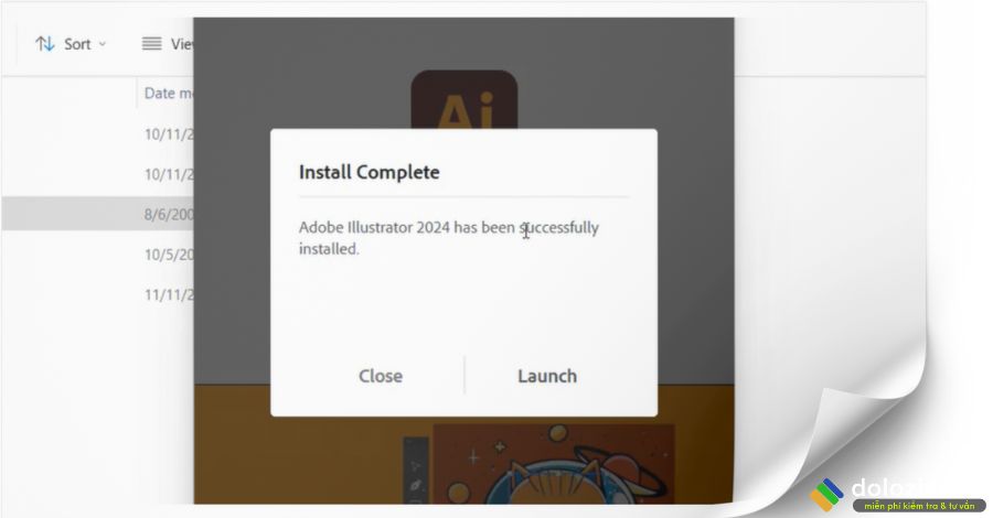Chọn Close là hoàn thành phần cài đặt Adobe AI 2024