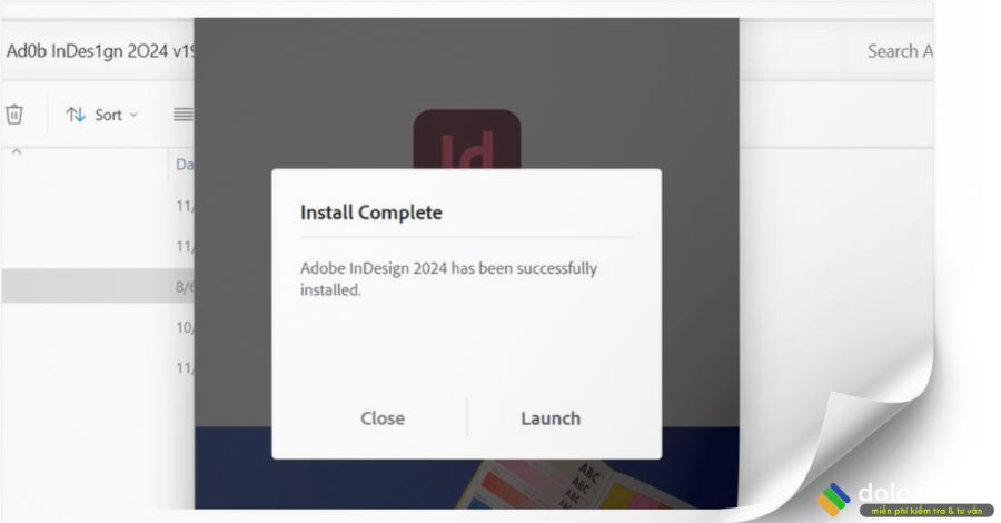 Chọn Close là hoàn thành phần cài đặt InDesign 2024