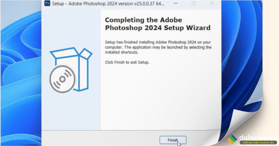Chọn Finish hoàn thành phần setup Photoshop 2024