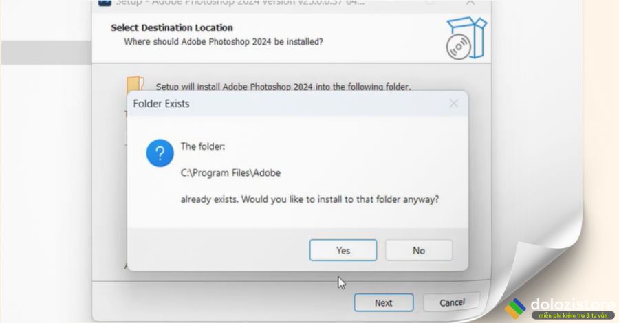Chọn Yes để tiếp tục cài Photoshop 2024