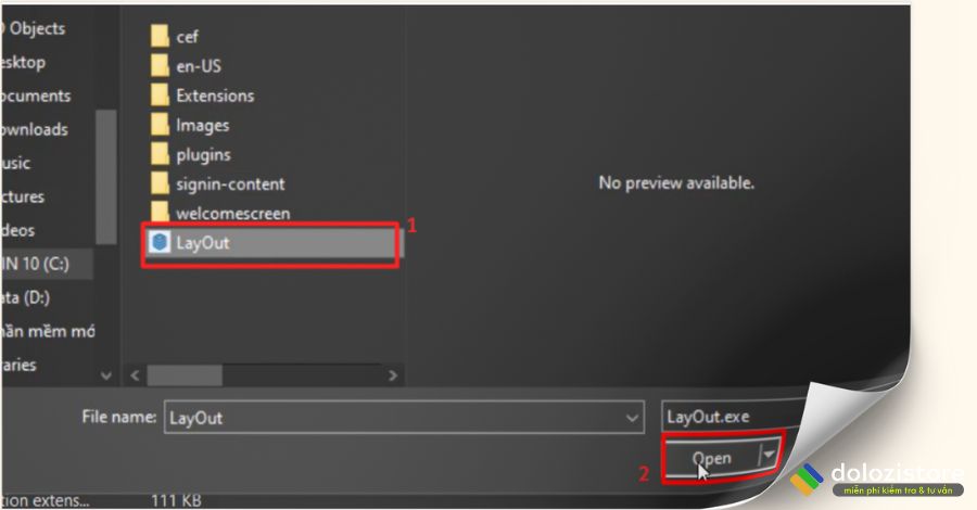 Chọn file Layout như hình sau đó nhấn Open
