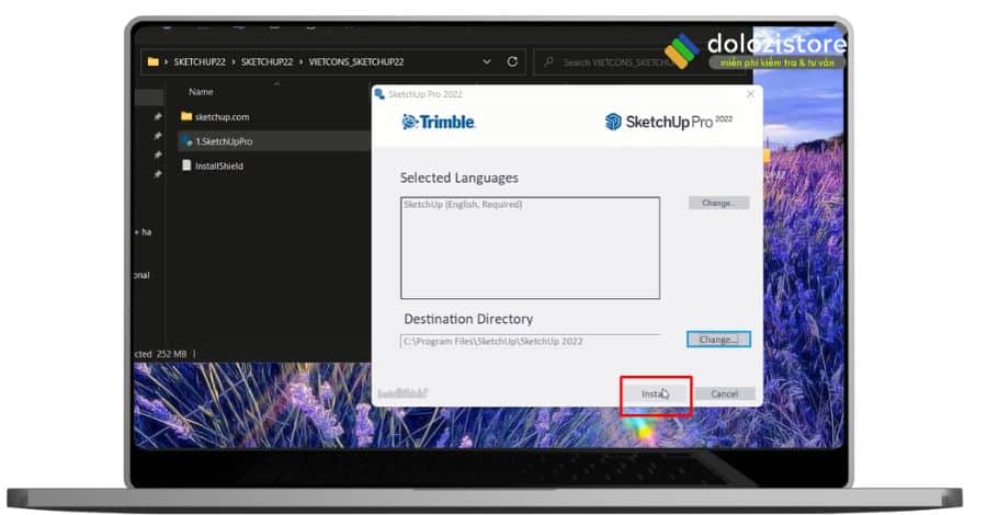 Chọn instal sketchup 2022.