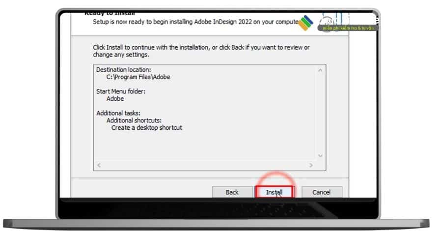 Chọn install adobe indesign 2022.