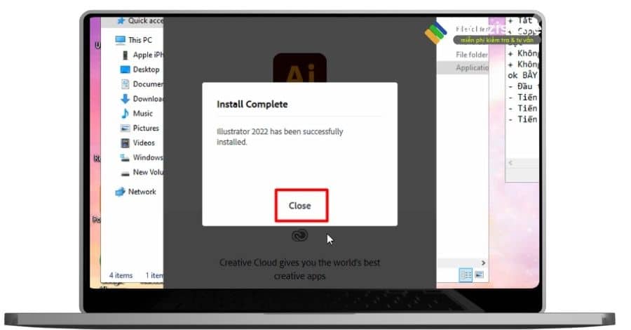 Chọn lose đã cài xong adobe illustrator 2022.