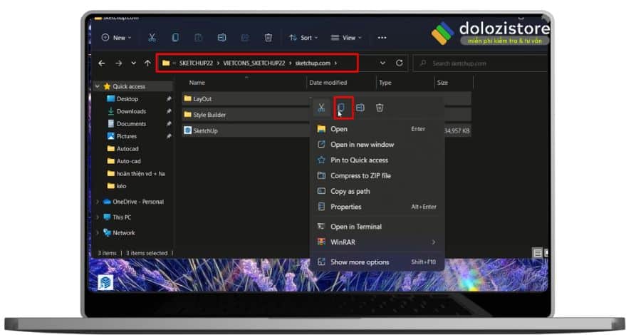 Copy 3 file Sketchup 2022 như hình.