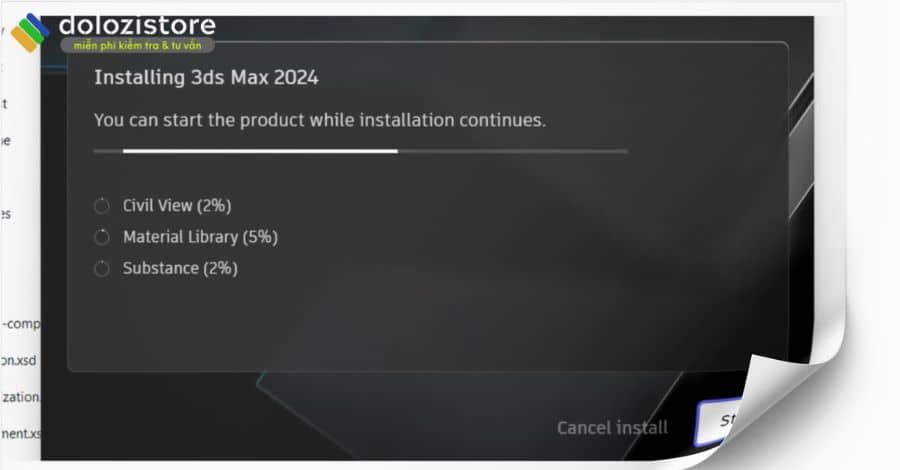 Đợi cài đặt 3DS MAX 2024