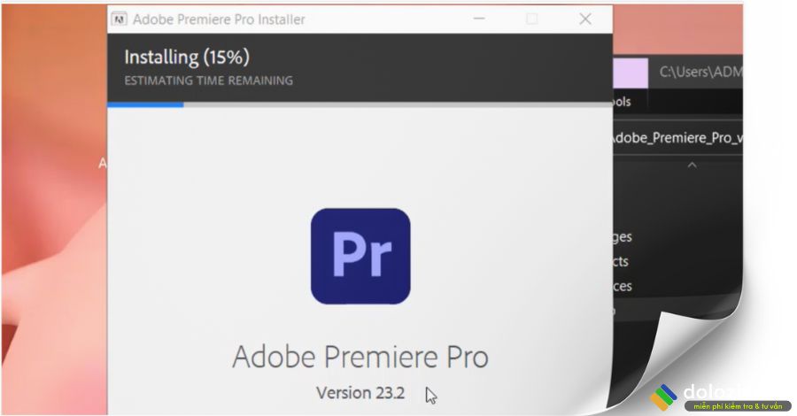 Đợi cài đặt Adobe Premiere 2023