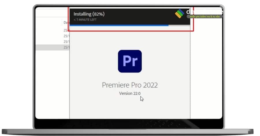 Đợi loading 100% khi cài adobe premere 2022.