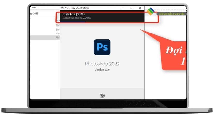 Đợi loading adobe photoshop 2022 vào máy.