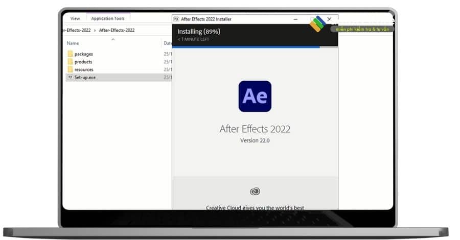 Đợi phần mềm after effects 2022 cài đặt vào máy