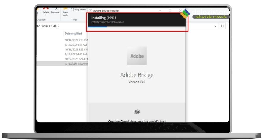 Đợi phần mềm instaling adobe bridge 2023.