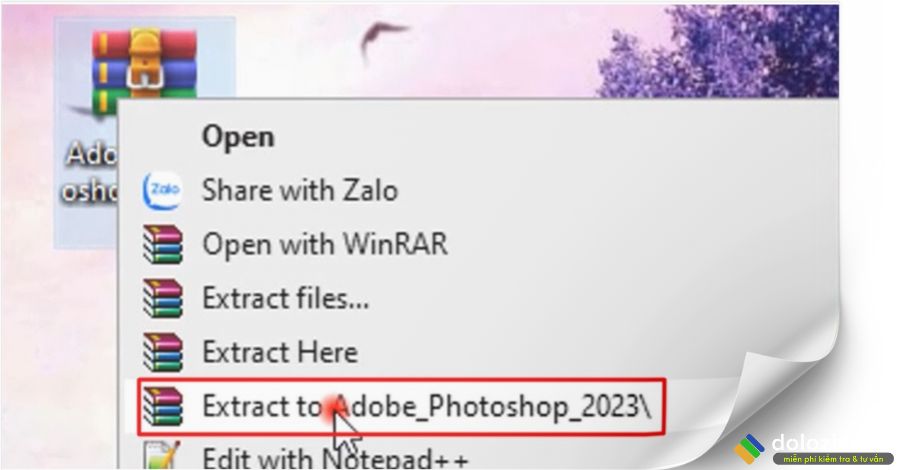 Giải nén file Adobe Photoshop 2023 vừa mới tải về máy tính