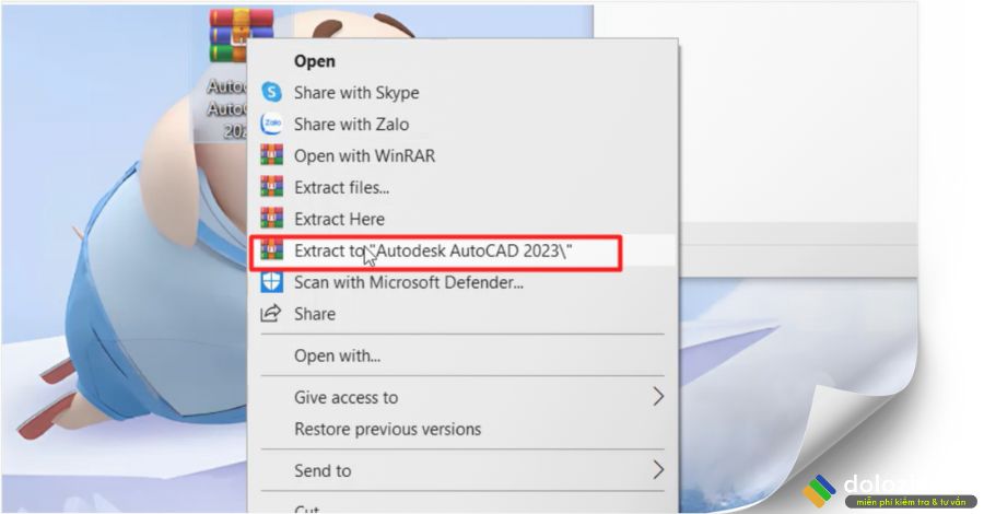 Giải nén file AutoDesk Auocad 2023 vừa mới tải về máy tính