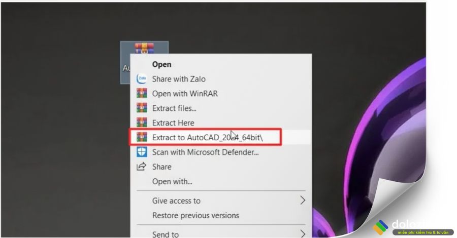 Giải nén file Autodesk autocad 2024 vừa mới tải về máy tính
