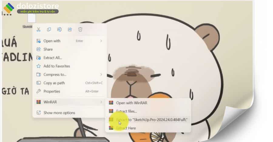 Giải nén file Sketchup 2024 vừa mới tải về máy tính