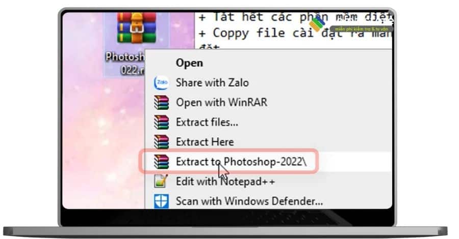 Giải nén file cài đặt adobe photoshop 2022.