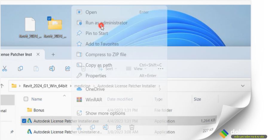Mở Autodesk License Patcher Installer dưới quyền admin