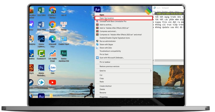 Mở vị trí cài đặt file ae 2023.