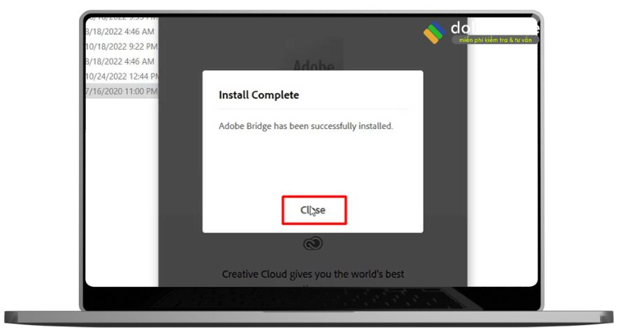Nhấn close hoàn thành cài đặt bridge 2023.