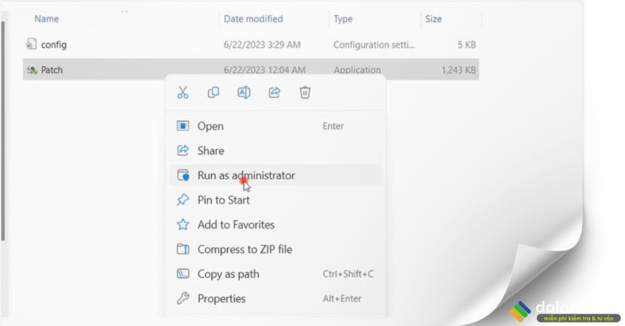 Vào foder mới giải nén chạy Patch dưới quyền Admin