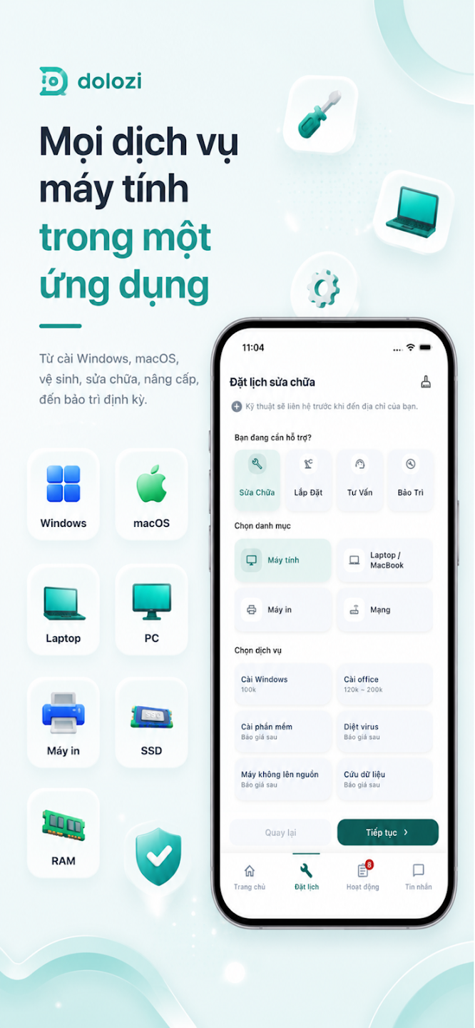 Giao diện App Thợ Dolozi