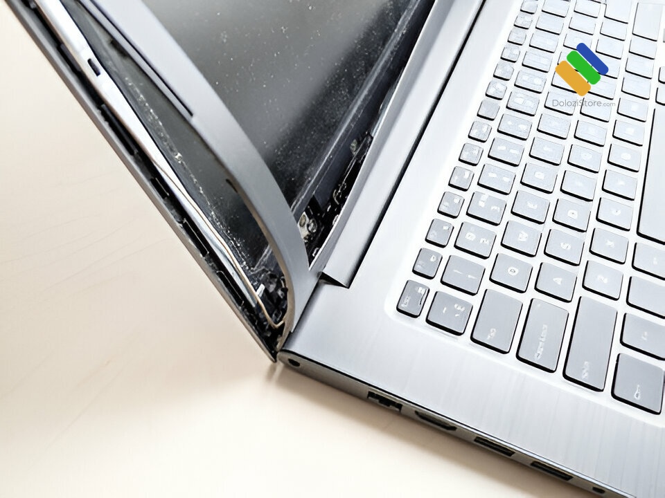 Kỹ thuật viên kiểm tra độ khít của vỏ nhựa laptop sau khi sửa bản lề
